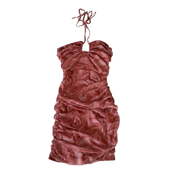 Ruched Velvet Swirl Halter Mini Pink Dress Small - Picture 2 of 3